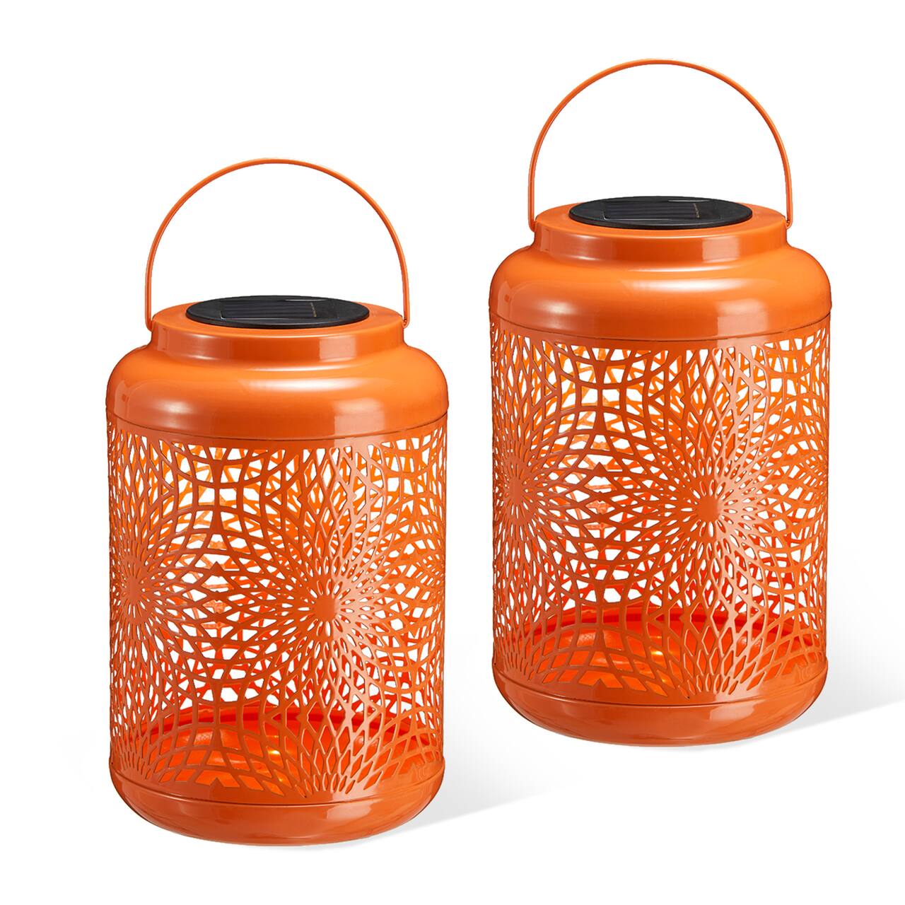 Glitzhome® 8.75" Metal Cutout Solar Powered Hanging Lantern Set